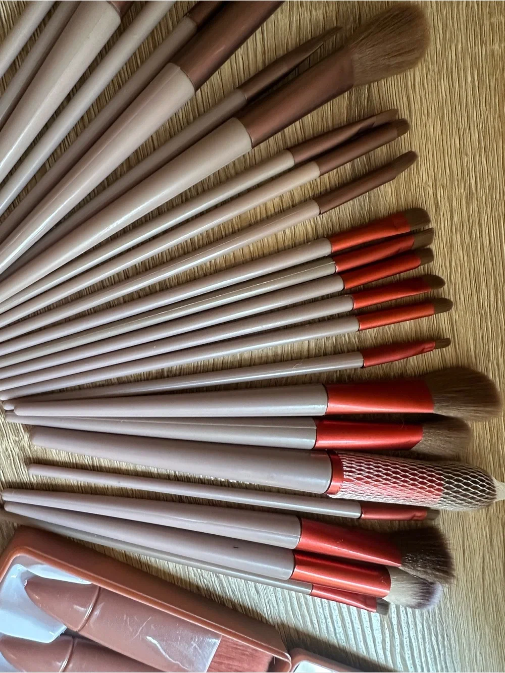 Neutral Taupe Makeup Brush Set with Red Ferrules